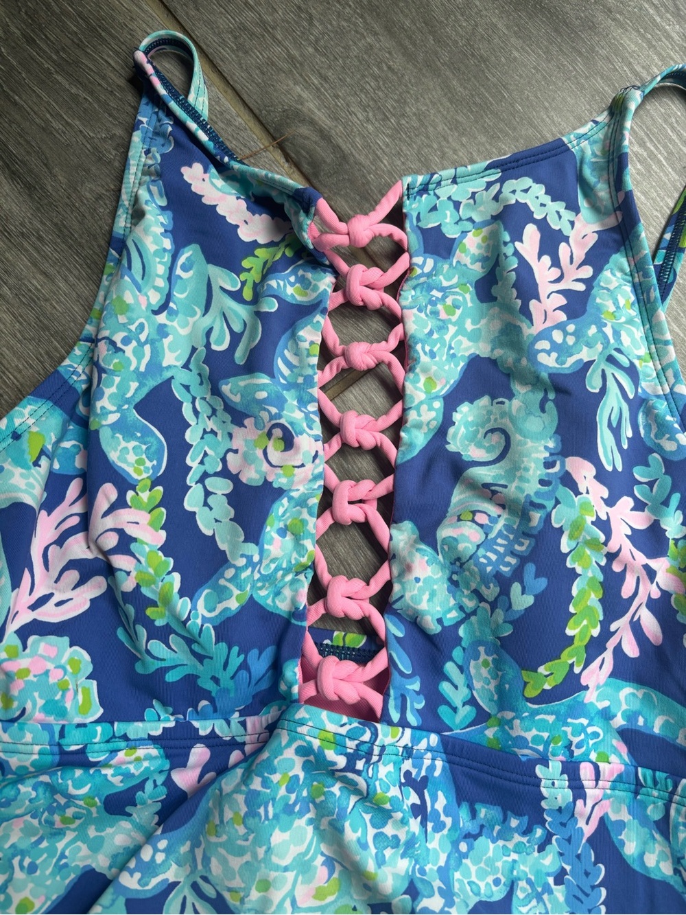 Womens  Lilly PulitzerBlue & Pink One-Piece Swim Suit with Lattice Back - Picture 2 of 6